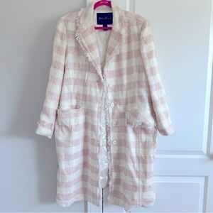 Pink Cream Tweed Button Plus Size Coat